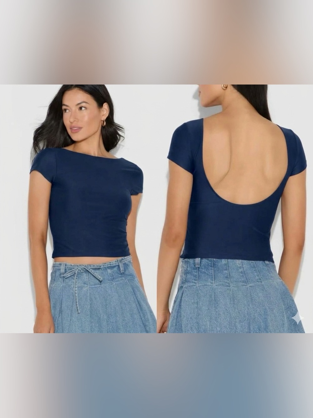 Women's Navy Scoop-Back Cap-Sleeve Top